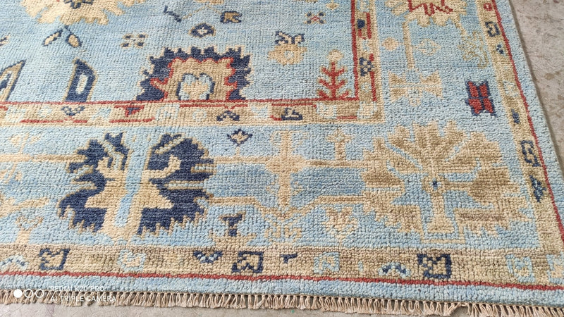 Frances Taber 8x10 Aqua and Blue Hand-Knotted Oushak Rug | Banana Manor Rug Company