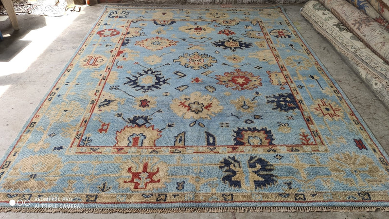 Frances Taber 8x10 Aqua and Blue Hand-Knotted Oushak Rug | Banana Manor Rug Company