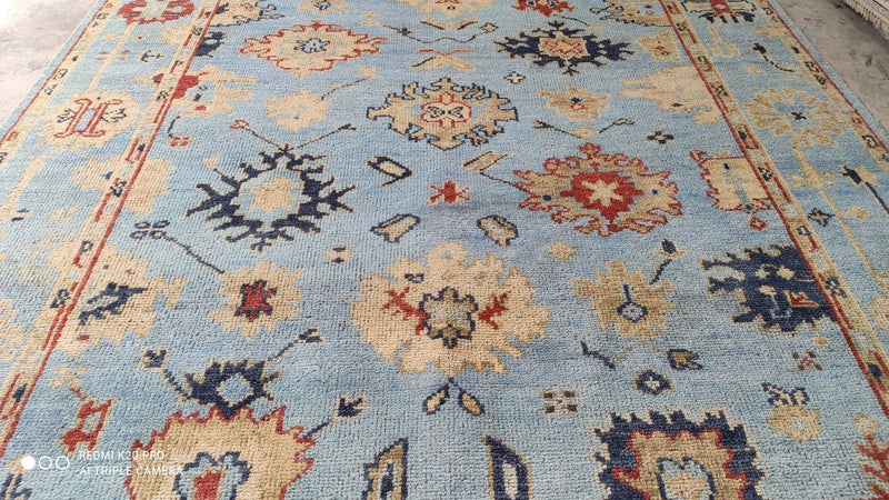 Frances Taber 8x10 Aqua and Blue Hand-Knotted Oushak Rug | Banana Manor Rug Company