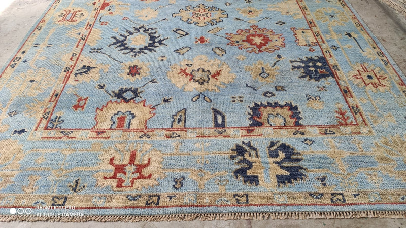 Frances Taber 8x10 Aqua and Blue Hand-Knotted Oushak Rug | Banana Manor Rug Company