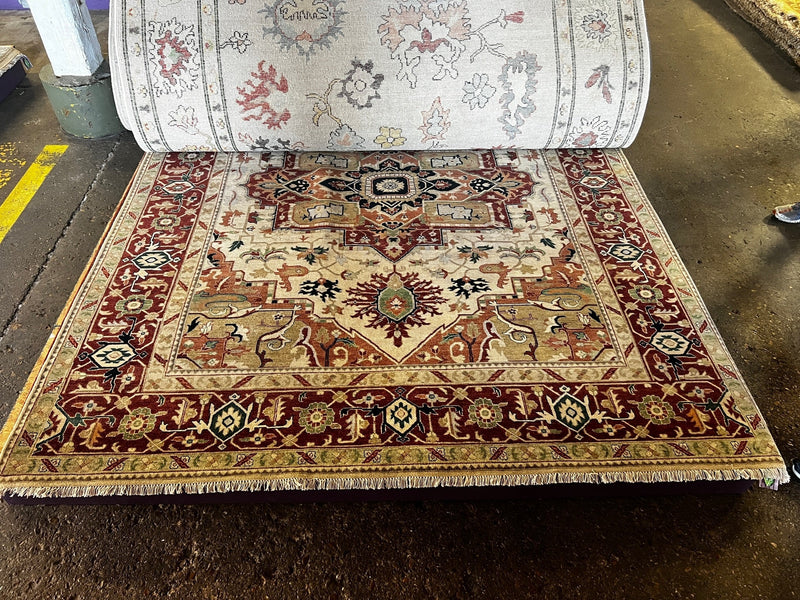 Francesca 8x10 Red, Green, and Tan Hand-Knotted Oriental Rug | Banana Manor Rug Company