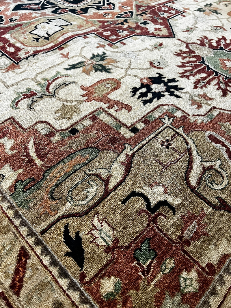 Francesca 8x10 Red, Green, and Tan Hand-Knotted Oriental Rug | Banana Manor Rug Company