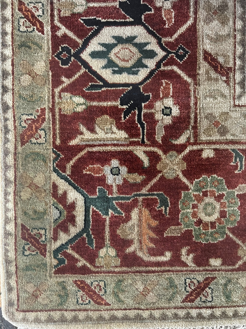 Francesca 8x10 Red, Green, and Tan Hand-Knotted Oriental Rug | Banana Manor Rug Company