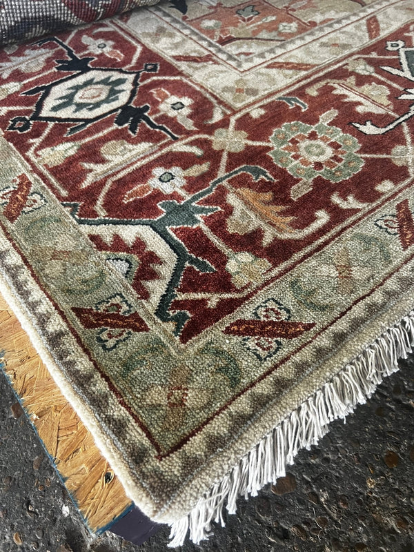 Francesca 8x10 Red, Green, and Tan Hand-Knotted Oriental Rug | Banana Manor Rug Company