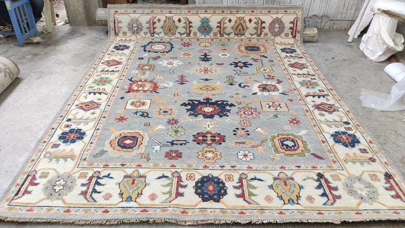 Francis Vanderbilt 8x10 Light Grey and Ivory Hand-Knotted Oushak Rug | Banana Manor Rug Company
