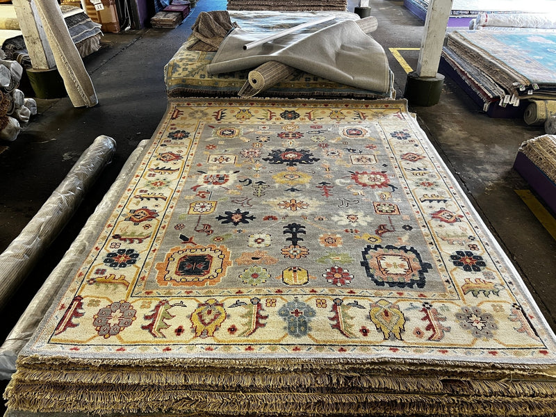 Francis Vanderbilt 8x10 Light Grey and Ivory Hand-Knotted Oushak Rug | Banana Manor Rug Company