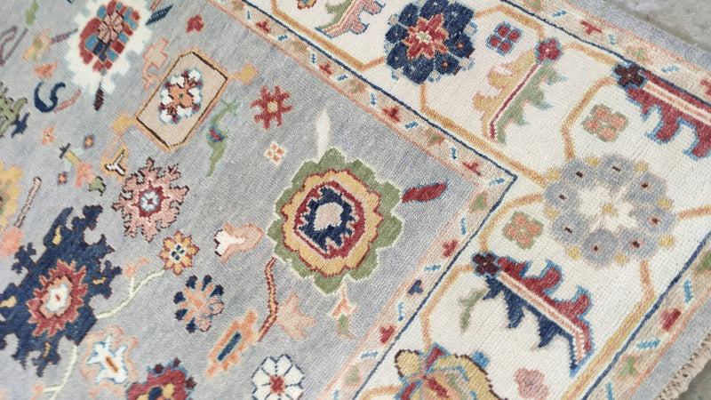 Francis Vanderbilt 8x10 Light Grey and Ivory Hand-Knotted Oushak Rug | Banana Manor Rug Company