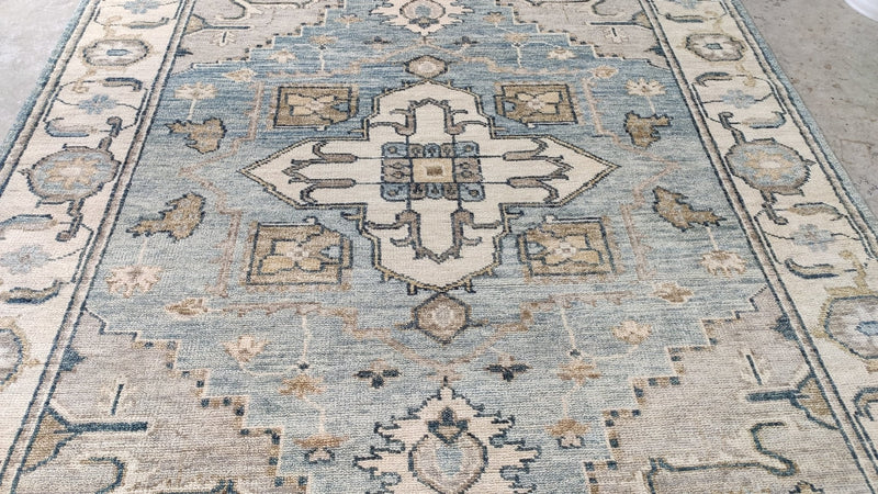 Gabriella 8x9.9 Aqua and Ivory Hand-Knotted Oushak Rug | Banana Manor Rug Company