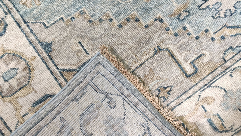 Gabriella 8x9.9 Aqua and Ivory Hand-Knotted Oushak Rug | Banana Manor Rug Company