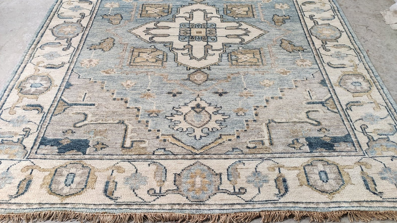 Gabriella 8x9.9 Aqua and Ivory Hand-Knotted Oushak Rug | Banana Manor Rug Company