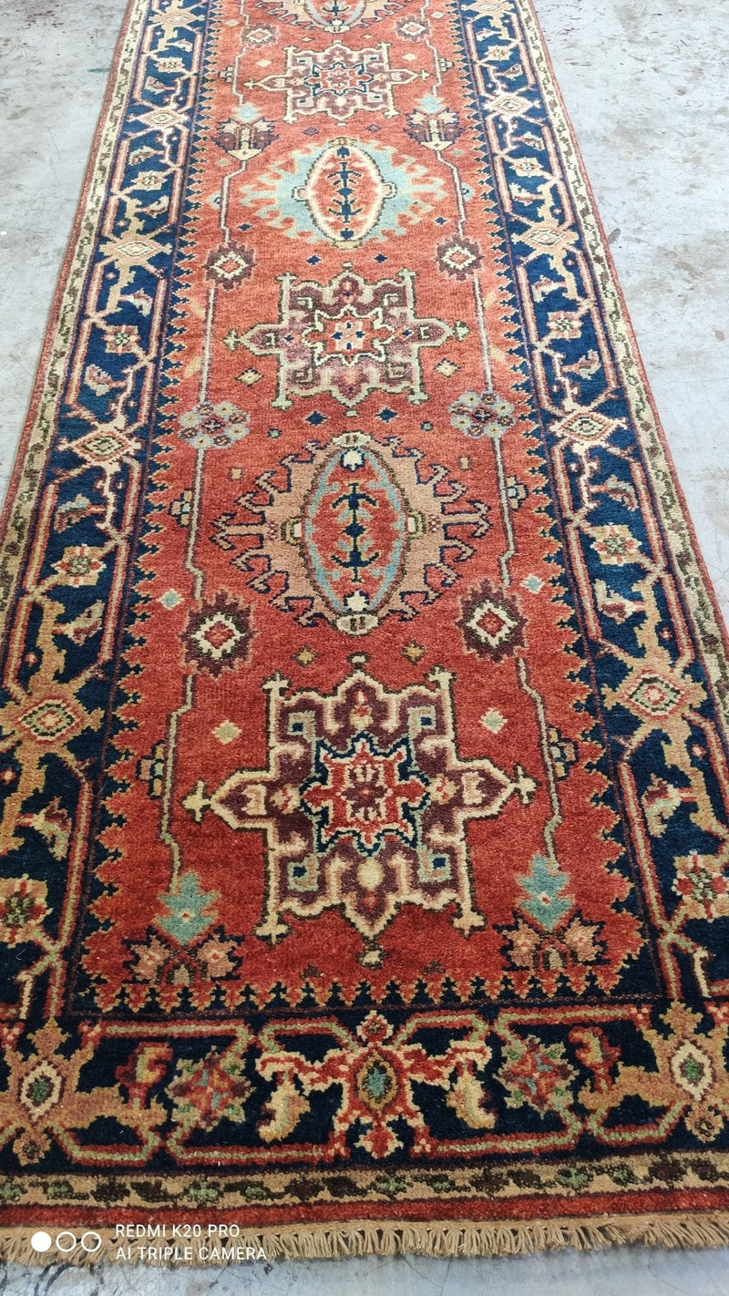 Gene Siskel 2.9x15.9 Rust and Blue Hand-Knotted Serapi Runner | Banana Manor Rug Company