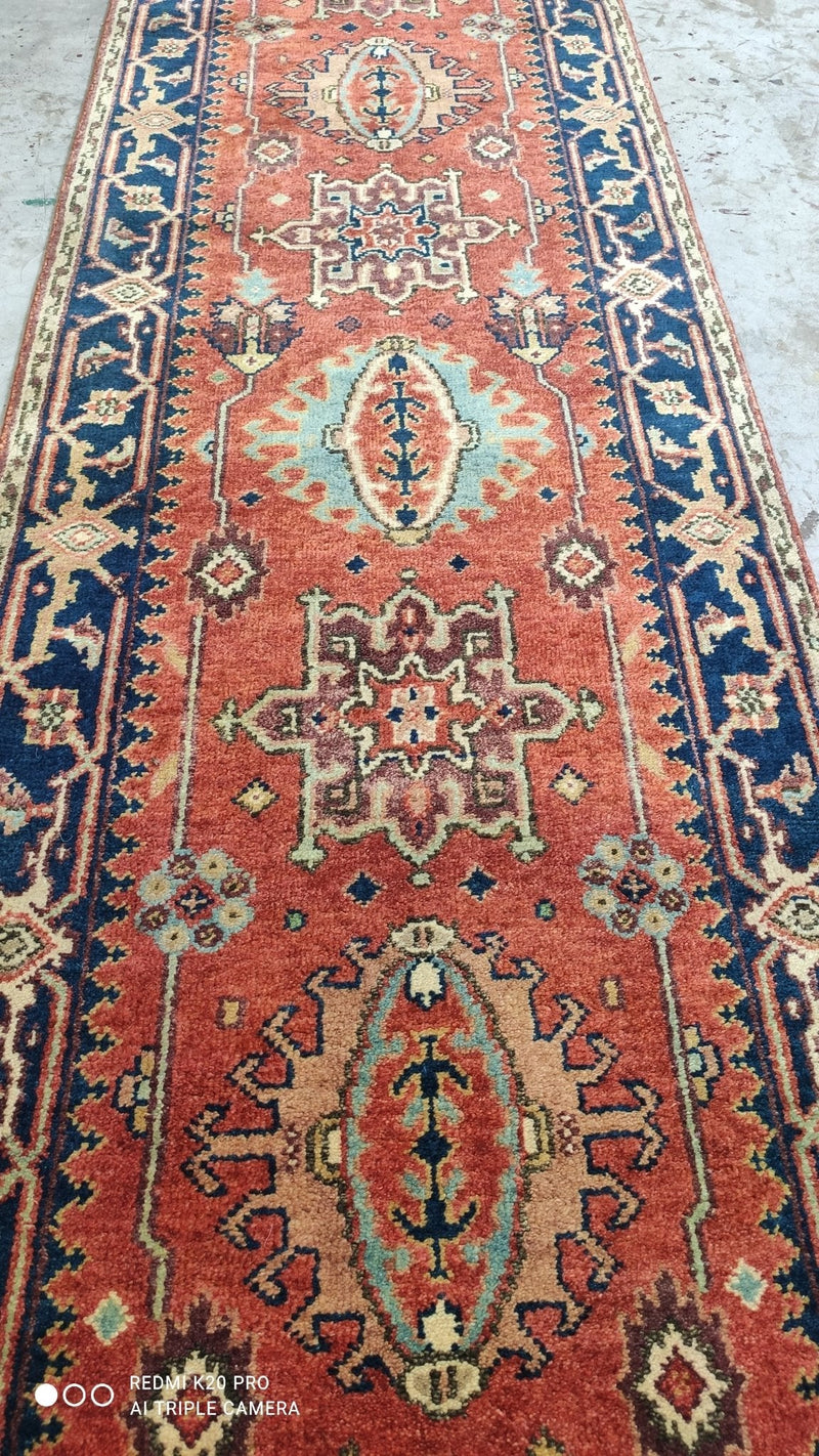 Gene Siskel 2.9x15.9 Rust and Blue Hand-Knotted Serapi Runner | Banana Manor Rug Company