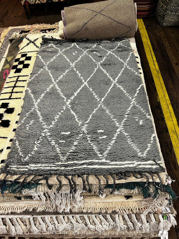 George Henare Hand-Knotted Grey and Ivory Moroccan Style 3x5.6 | Banana Manor Rug Company