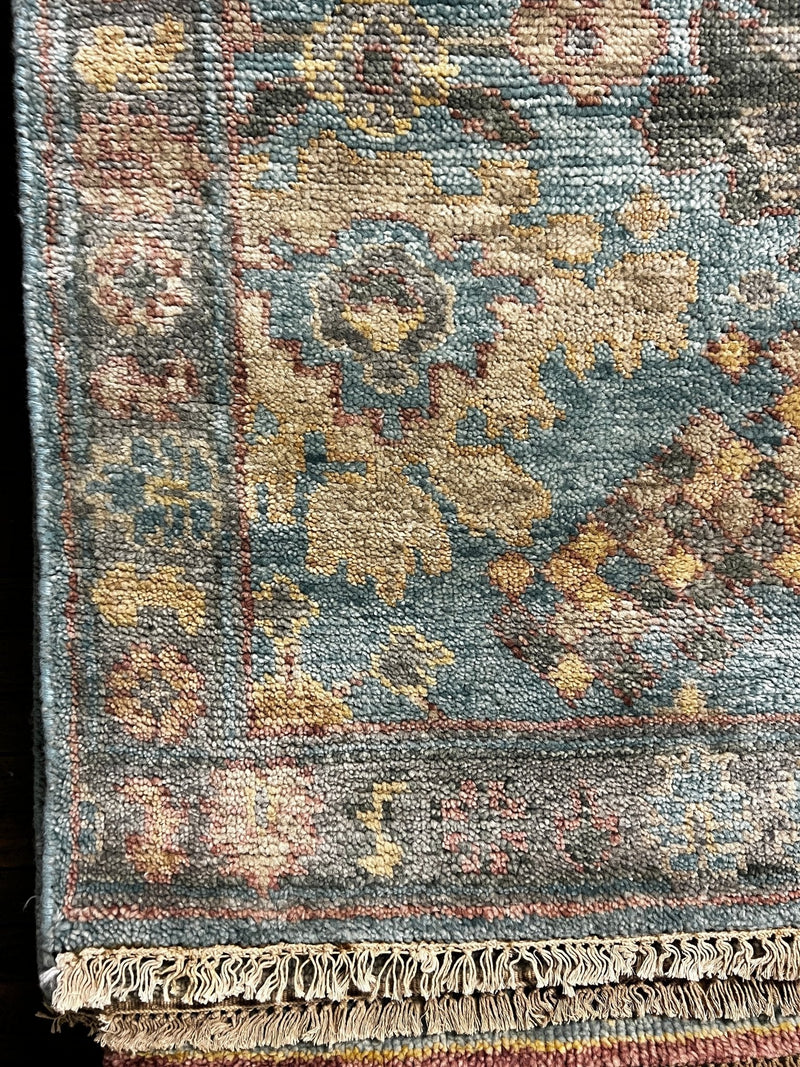 Georgette 2.9x10 Light Blue Hand-Knotted Oushak Rug | Banana Manor Rug Company