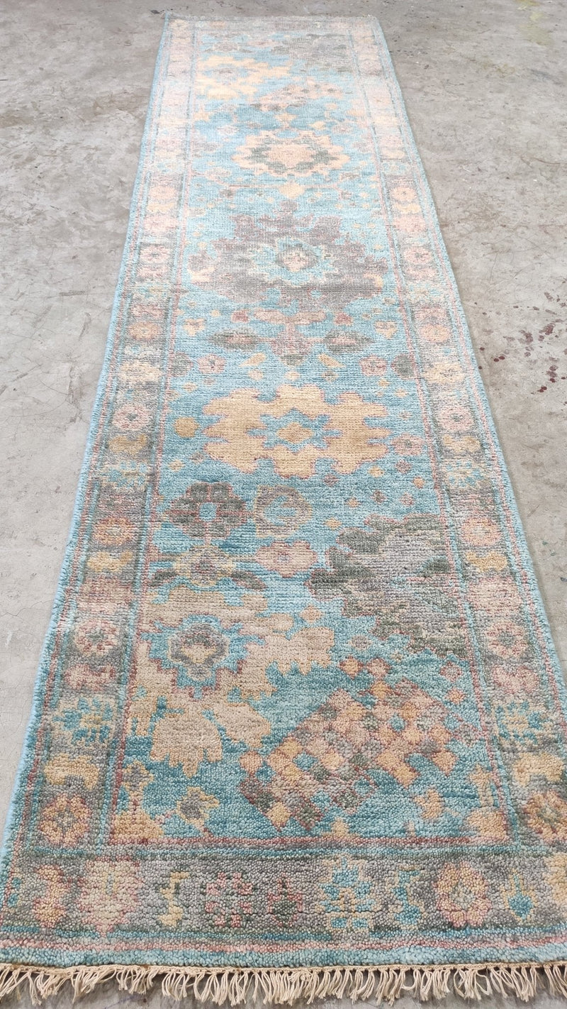 Georgette 2.9x10 Light Blue Hand-Knotted Oushak Rug | Banana Manor Rug Company