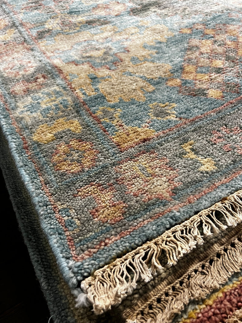 Georgette 2.9x10 Light Blue Hand-Knotted Oushak Rug | Banana Manor Rug Company