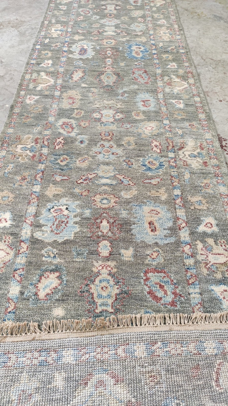 GiGi 3x14 Grey Hand-Knotted Oushak Runner | Banana Manor Rug Company