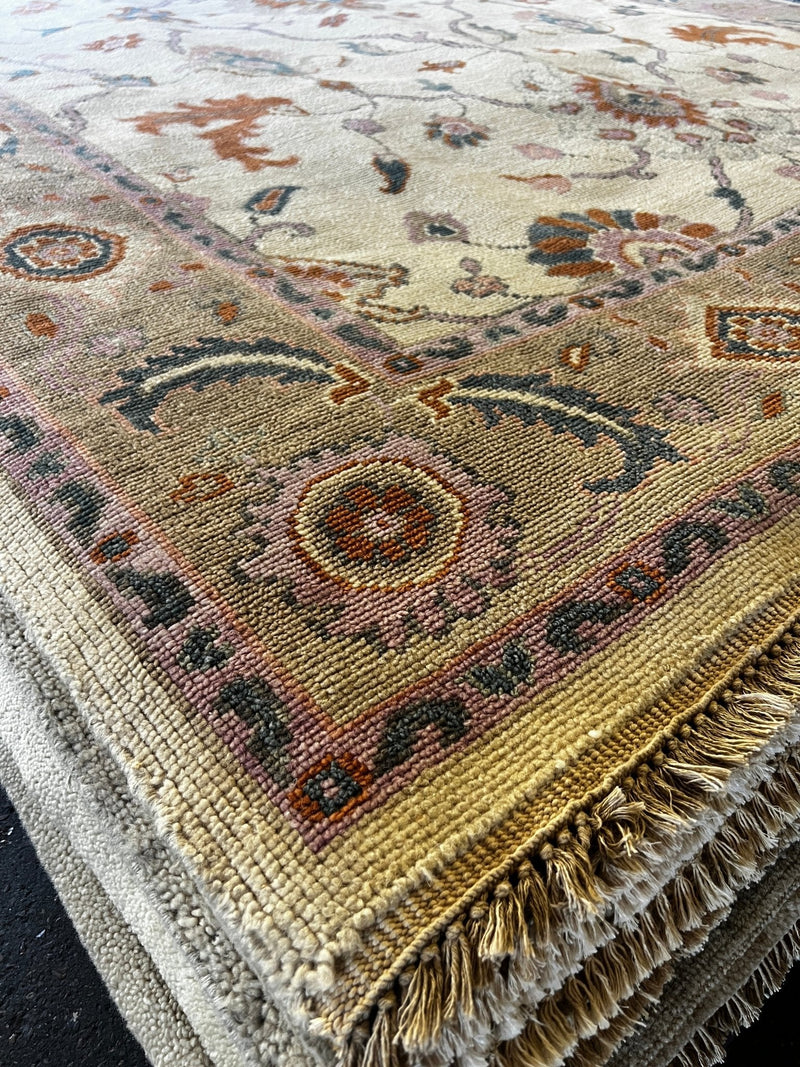 Gillian 9x12.6 Cream and Brown Hand-Knotted Oushak Rug | Banana Manor Rug Company