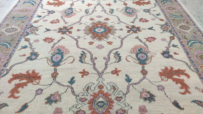 Gillian 9x12.6 Cream and Brown Hand-Knotted Oushak Rug | Banana Manor Rug Company