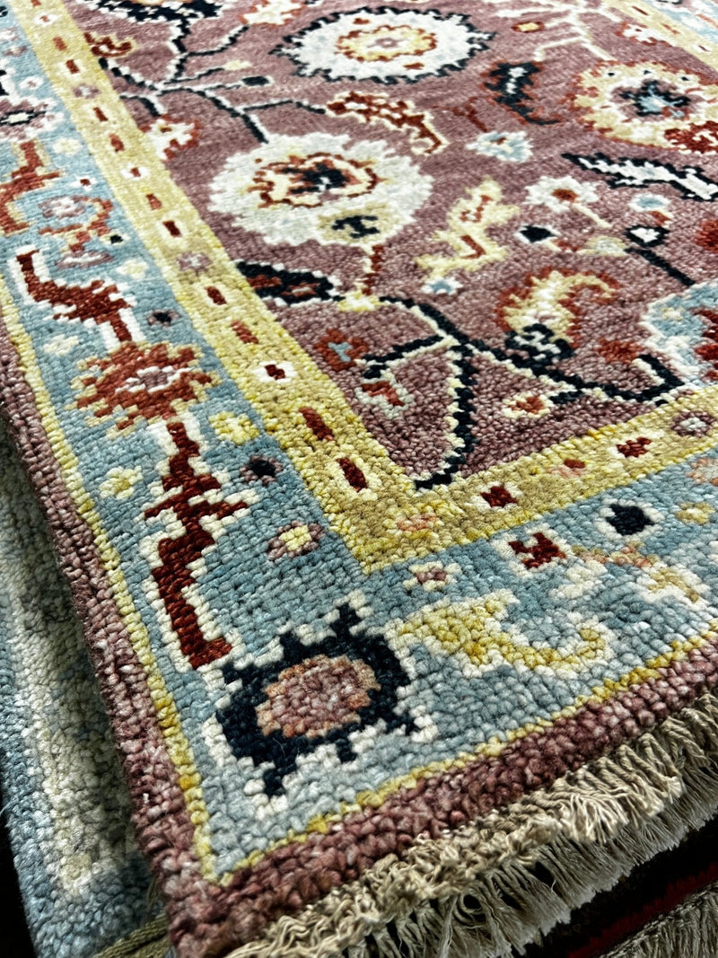 Ginger 2.9x12.6 Pink and Blue Hand-Knotted Oushak Runner | Banana Manor Rug Factory Outlet