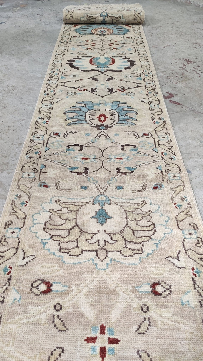 Gisele 2.9x14 Cream Hand-Knotted Oushak Runner | Banana Manor Rug Company