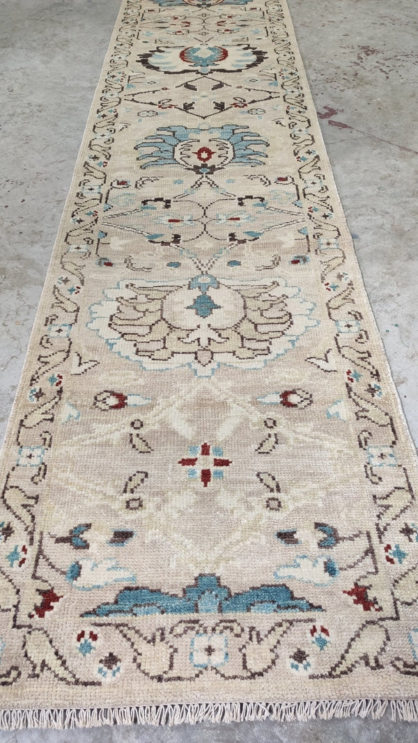 Gisele 2.9x14 Cream Hand-Knotted Oushak Runner | Banana Manor Rug Company