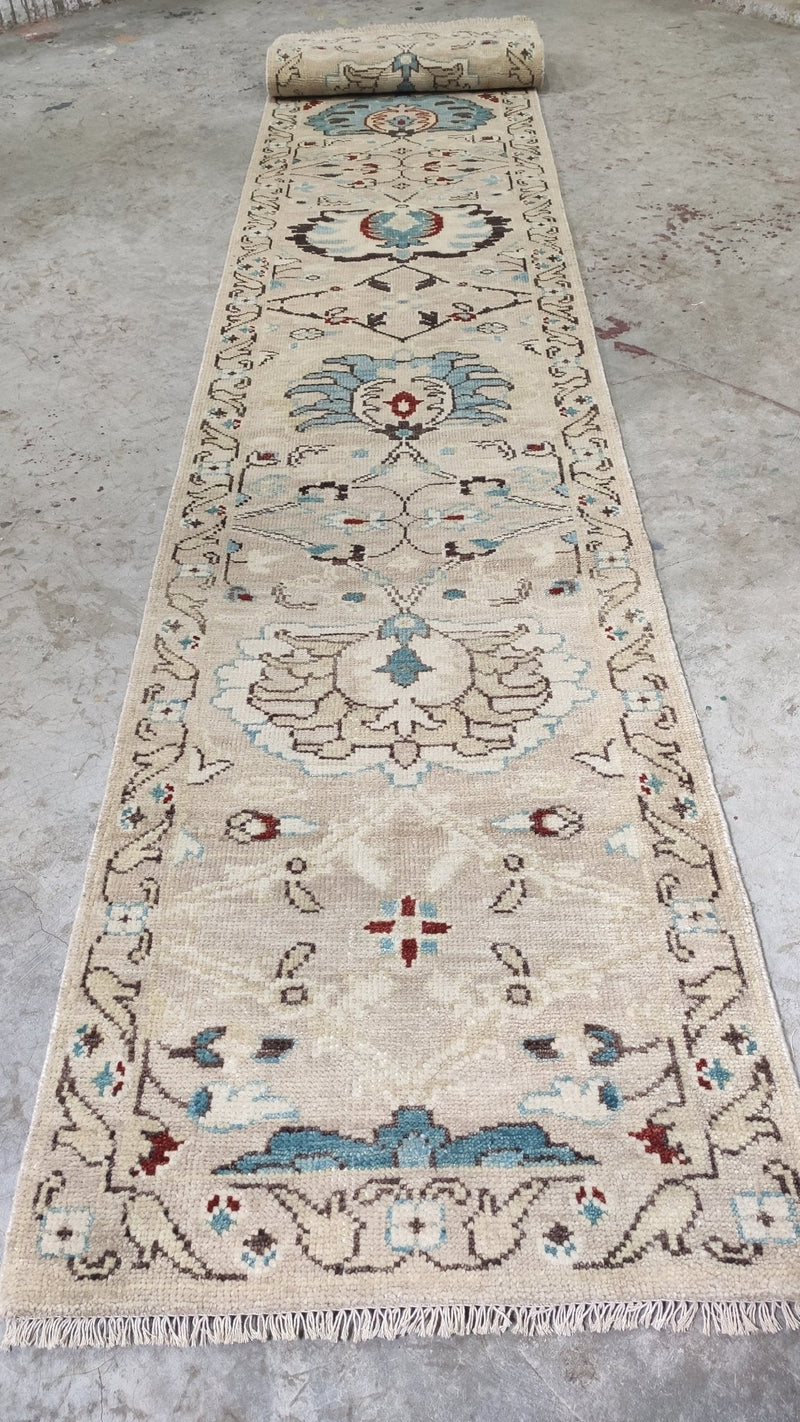 Gisele 2.9x14 Cream Hand-Knotted Oushak Runner | Banana Manor Rug Company