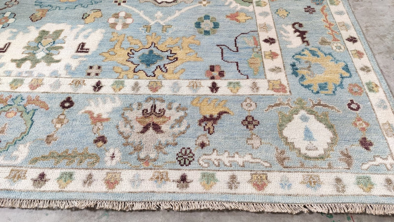 Glenda 10x14 Light Blue Hand-Knotted Oushak | Banana Manor Rug Company