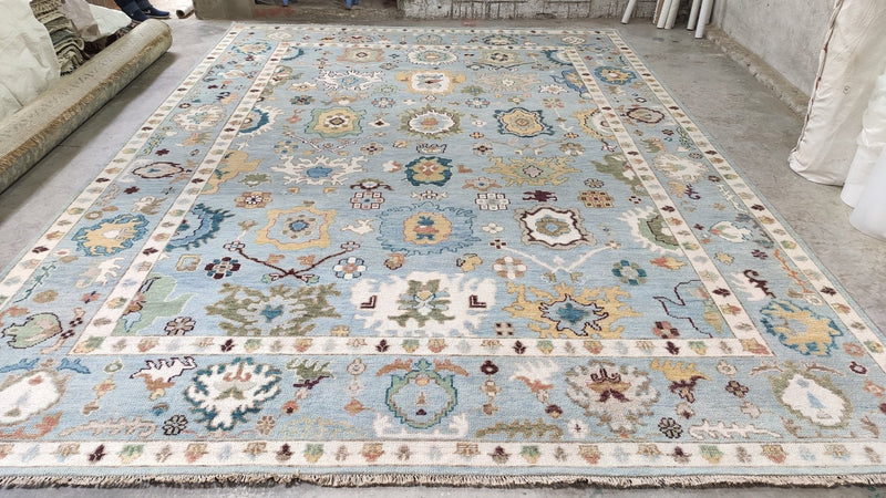 Glenda 10x14 Light Blue Hand-Knotted Oushak | Banana Manor Rug Company