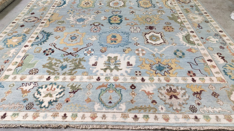 Glenda 10x14 Light Blue Hand-Knotted Oushak | Banana Manor Rug Company