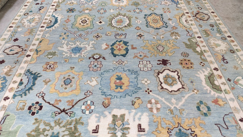 Glenda 10x14 Light Blue Hand-Knotted Oushak | Banana Manor Rug Company