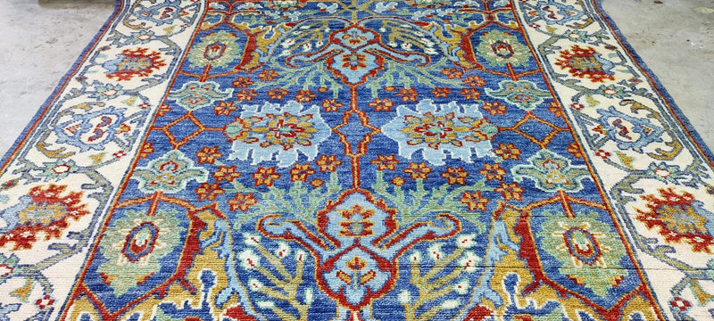 Greta Scacchi Hand-Knotted Oushak Rug Blue and Ivory 8X10 | Banana Manor Rug Company