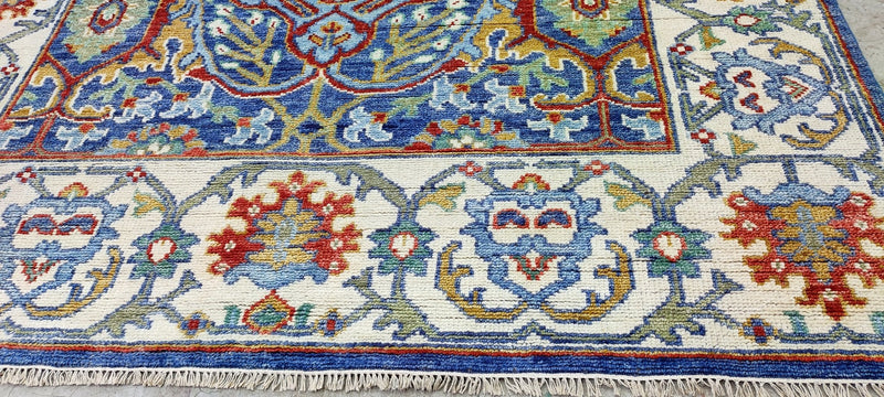 Greta Scacchi Hand-Knotted Oushak Rug Blue and Ivory 8X10 | Banana Manor Rug Company