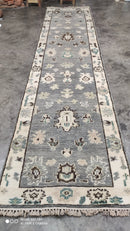 Gretchen 2.9x11.9 Hand-Knotted Grey and White Oushak Runner | Banana Manor Rug Company