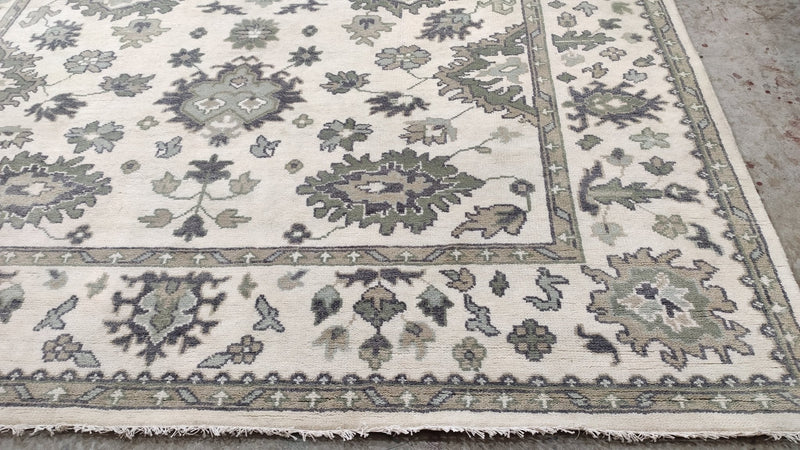 Guinevere 8x9.9 Ivory and Grey Hand-Knotted Oushak Rug | Banana Manor Rug Company