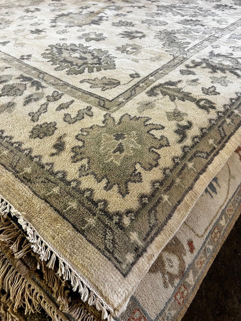 Guinevere 8x9.9 Ivory and Grey Hand-Knotted Oushak Rug | Banana Manor Rug Company