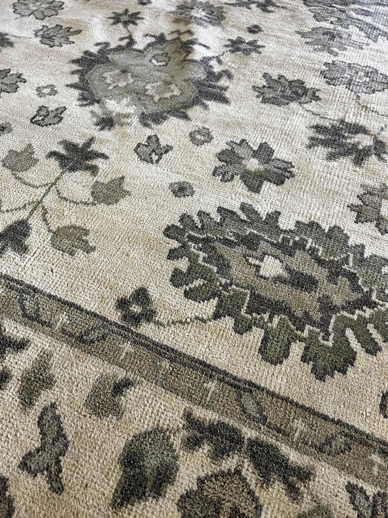 Guinevere 8x9.9 Ivory and Grey Hand-Knotted Oushak Rug | Banana Manor Rug Company