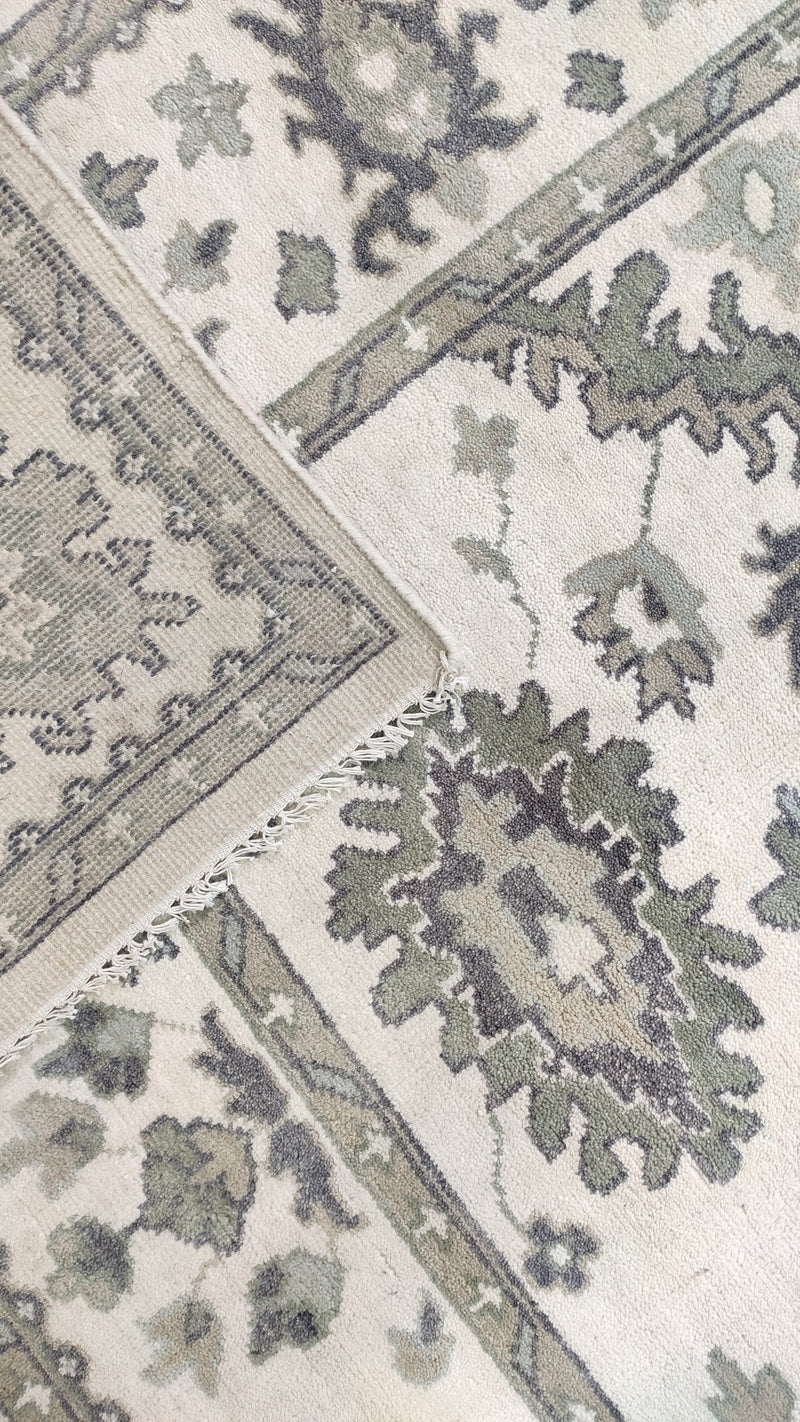 Guinevere 8x9.9 Ivory and Grey Hand-Knotted Oushak Rug | Banana Manor Rug Company