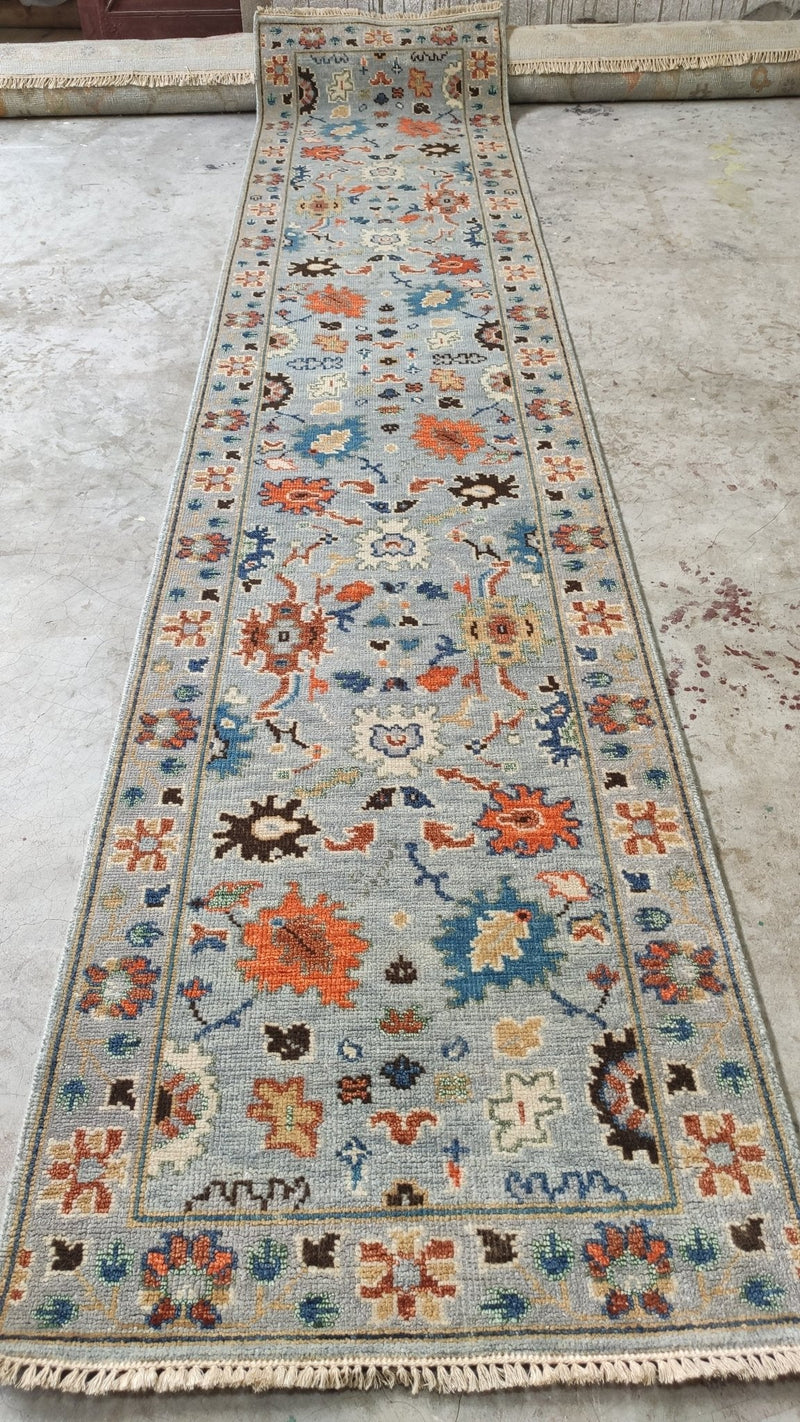 Hande Kodja 2.6x8.3 Grey Hand-Knotted Oushak Runner | Banana Manor Rug Company