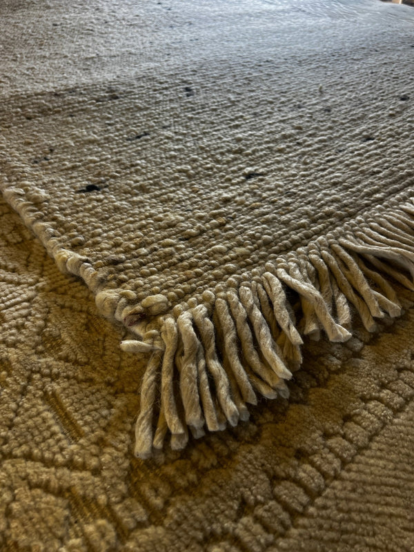 Hannah More 5.6x7.9 Handwoven Wool Durrie Natural Ivory Handcarded | Banana Manor Rug Factory Outlet