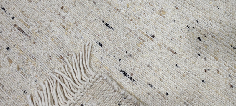 Hannah More Handwoven Wool Durrie Natural Ivory Handcarded 5.6x7.9 | Banana Manor Rug Company