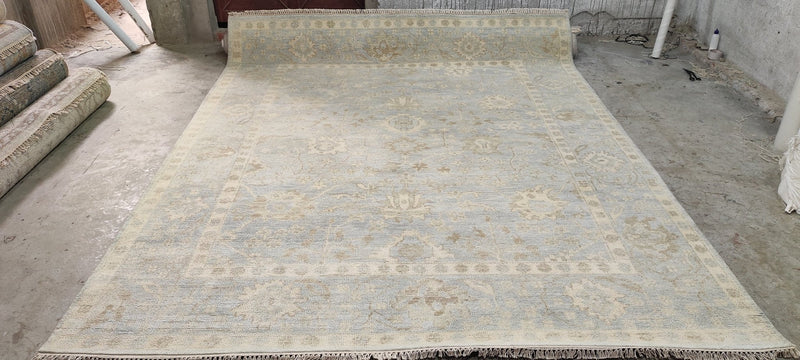 Hannah O'Hara Aqua Hand-Knotted Oushak Rug 8x9.9 | Banana Manor Rug Company