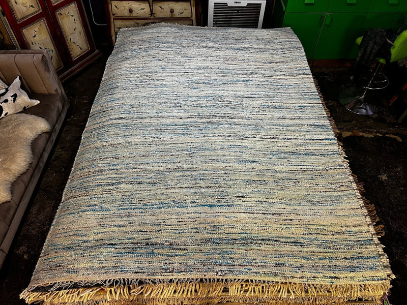 Happy Sky 6x9 Handwoven Light Blue and Cream Sari Silk Rug | Banana Manor Rug Factory Outlet