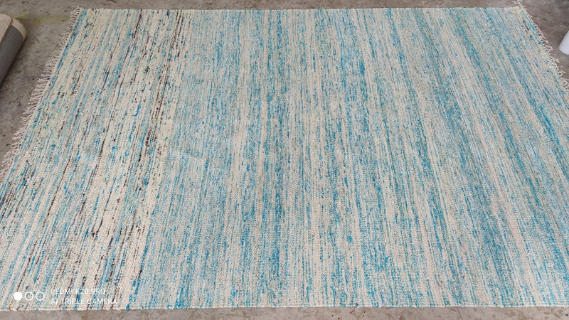 Happy Sky 6x9 Handwoven Light Blue and Cream Sari Silk Rug | Banana Manor Rug Company