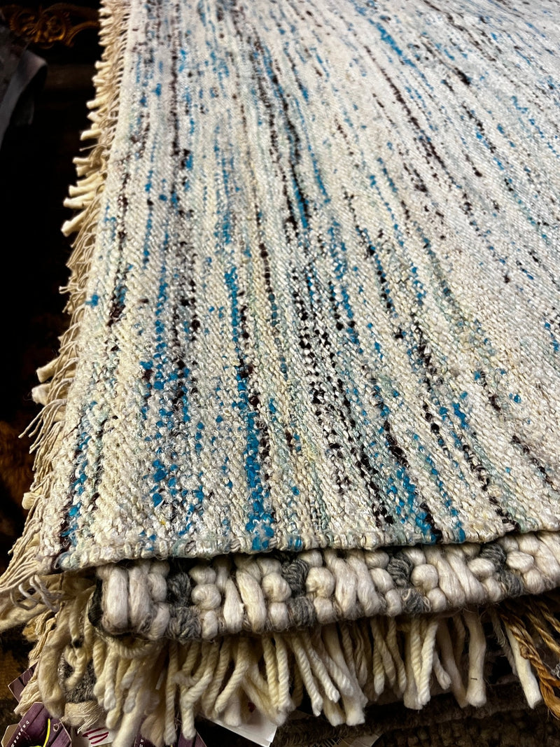 Happy Sky 6x9 Handwoven Light Blue and Cream Sari Silk Rug | Banana Manor Rug Factory Outlet