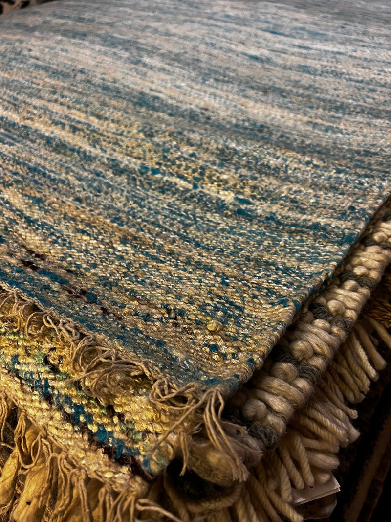 Happy Sky 6x9 Handwoven Light Blue and Cream Sari Silk Rug | Banana Manor Rug Factory Outlet