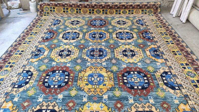 Harley 9x12 Blue and Gold Hand-Knotted Oushak Rug | Banana Manor Rug Company