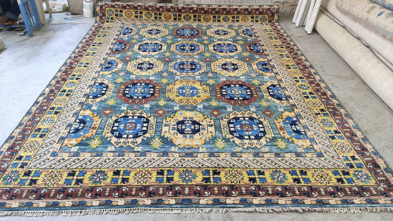 Harley 9x12 Blue and Gold Hand-Knotted Oushak Rug | Banana Manor Rug Company