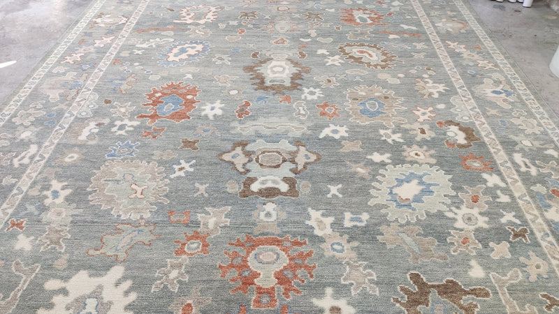 Harlow 9x12 Light Green, Grey, and Rust Hand-Knotted Oushak Rug | Banana Manor Rug Company