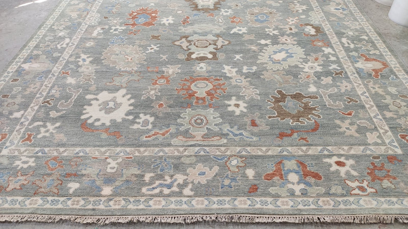 Harlow 9x12 Light Green, Grey, and Rust Hand-Knotted Oushak Rug | Banana Manor Rug Company